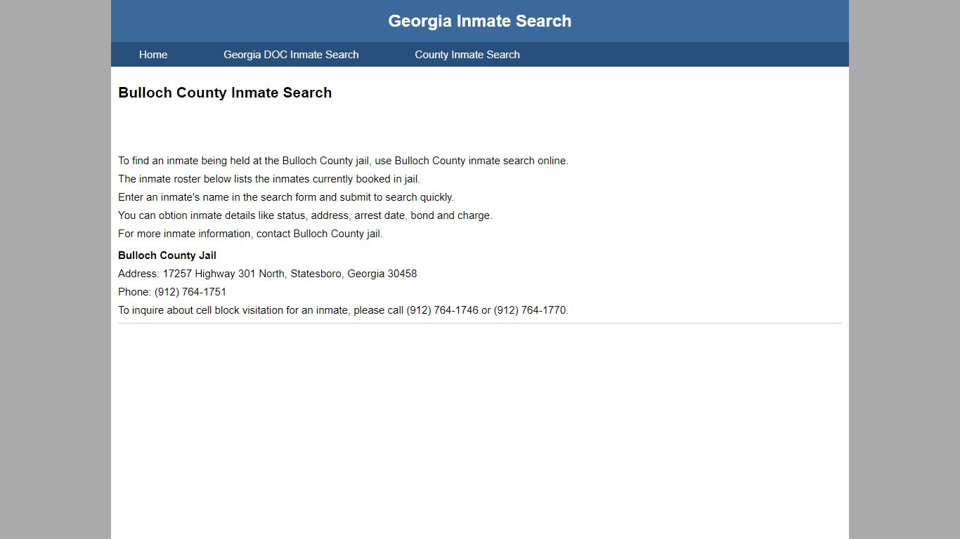 Bulloch County Jail Inmate Search